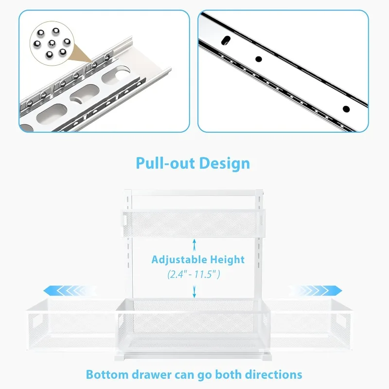 Under Sink Organizer, Adjustable Under Sink Organizers and Storage, 2 Tier Bathroom Kitchen Cabinet Organizers, Metal Pull Out