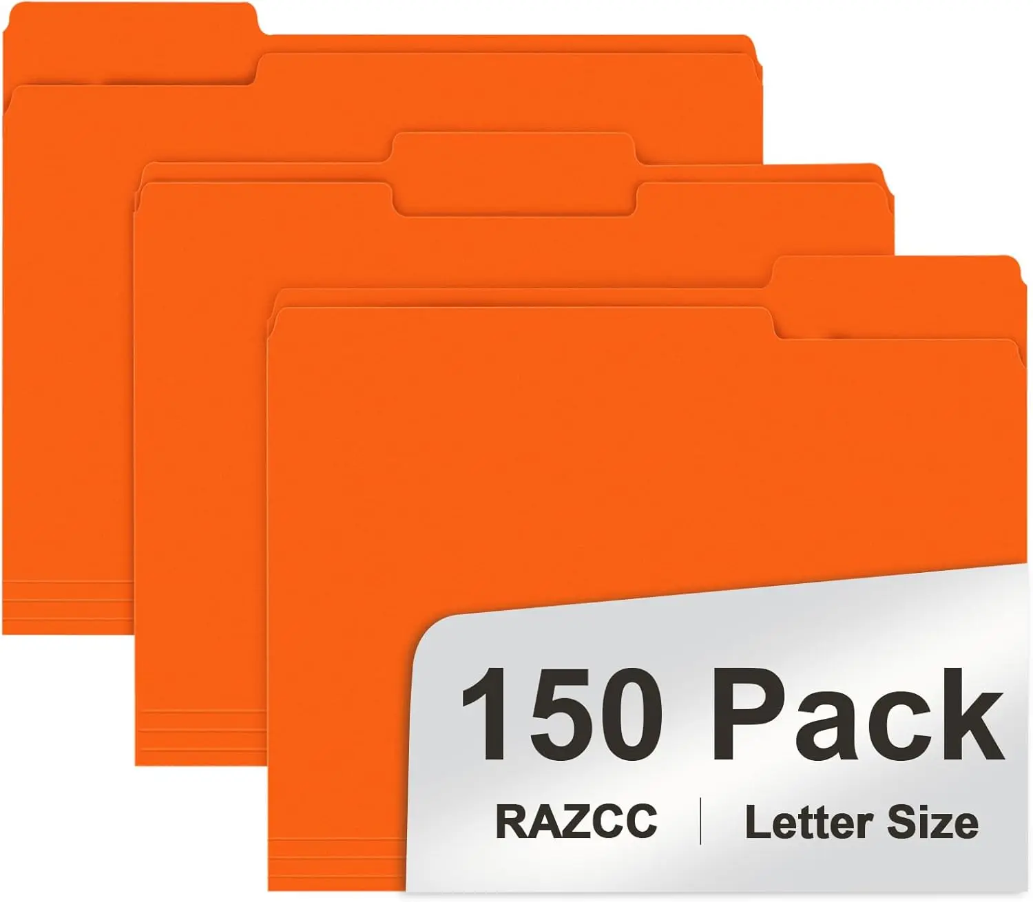 

150 Pack Orange File Folders with 1/3 Cut Tabs, Letter Size for Organizing Documents and Easy Storage