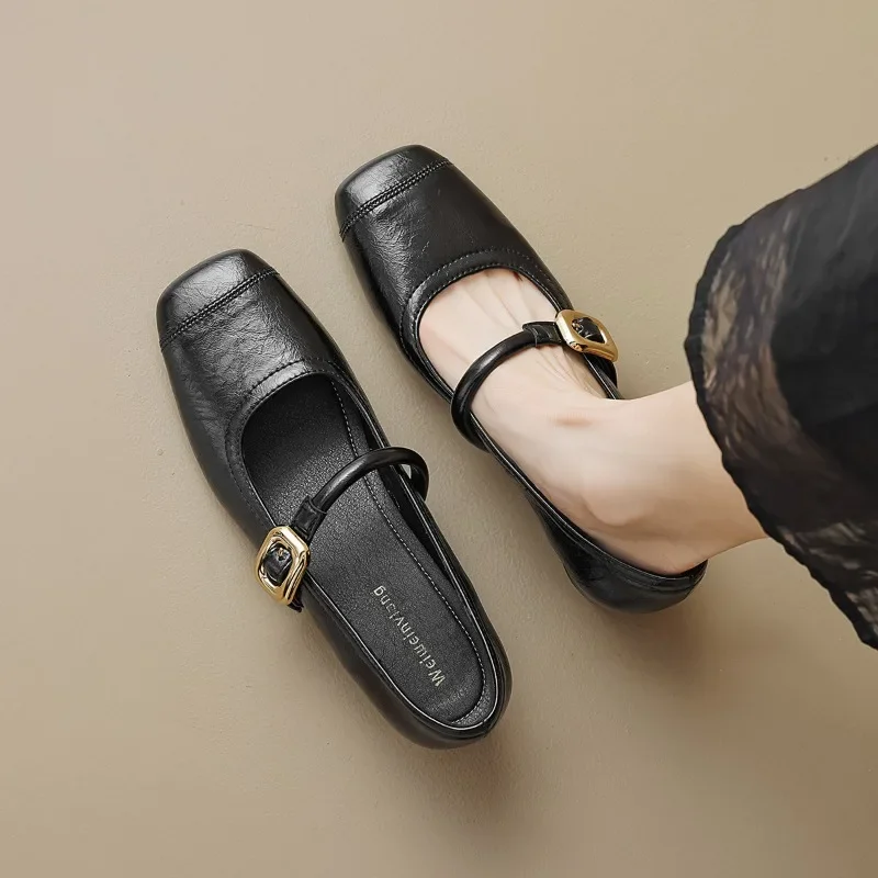 

Женские туфли на плоской подошве, Туфли Мэри Джейн с квадратным носком, увеличивающие рост, новинка 2024, туфли с открытым носком в стиле ретро для банкетов и поездок, черные, коричневые