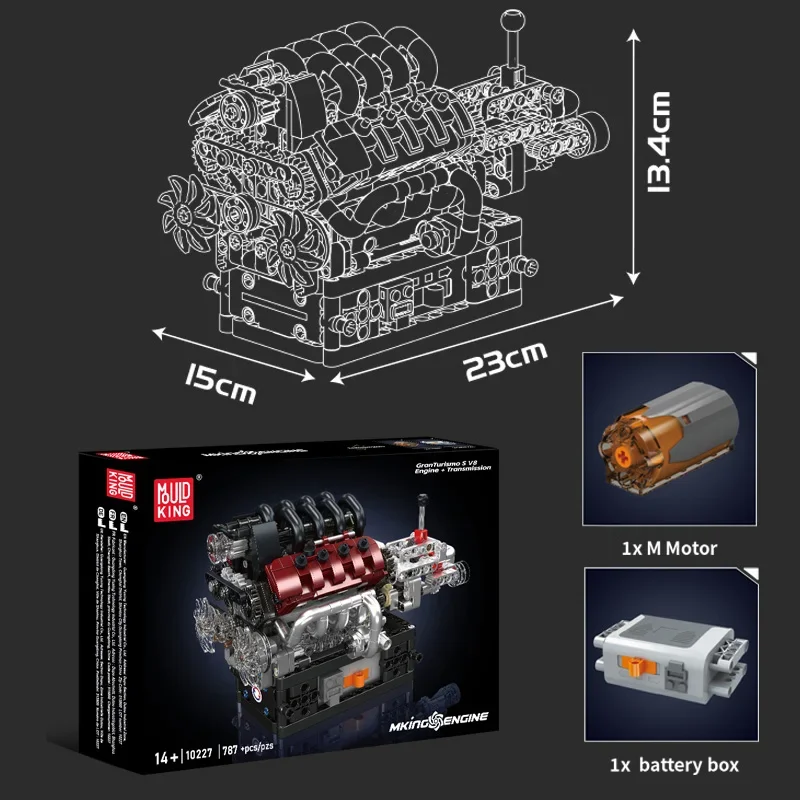 Mould King 10227 Technisches Automotorspielzeug Der motorisierte V8-Motor + Getriebe-Baustein-Ziegel-Set für Kinder, Weihnachtsgeschenk