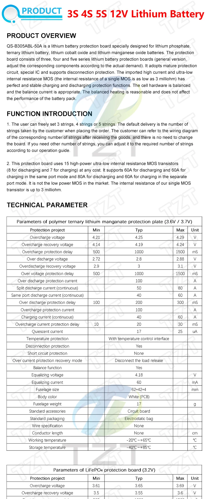1/5PCS 3s/4s/5s Bms 12v 16,8v 21v 3,7v 100a Li-Ion Lmo Ternäre Lithium-Batterie Schutz Platine Li-polymer Balance – Detail 6