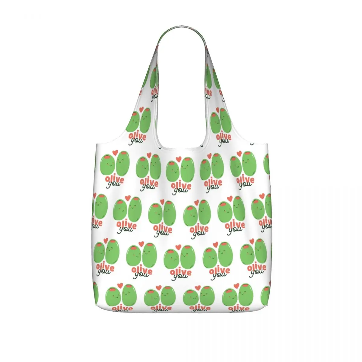 Olive You - I Love You Shopping Tote Bag Canvas Large Capacity Shoulder Bags Shopper Grocery Handbag for Women