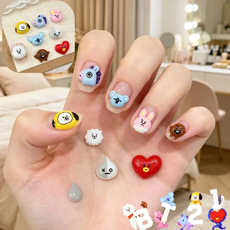 BT21 Chimmy Koya RJ Shooky Tata Cooky Resin Nail Charms Waterproof DIY Fingernail Decorations Nail Art Accessories