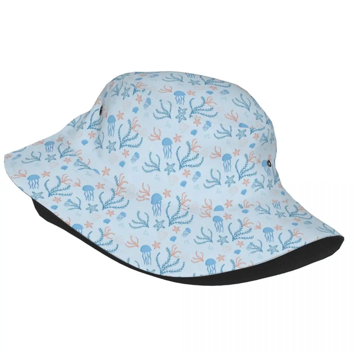 Sea Blue Jellyfish Pattern Unisex Bucket Hat for Men Women Printed Summer Travel Beach Fisherman Cap