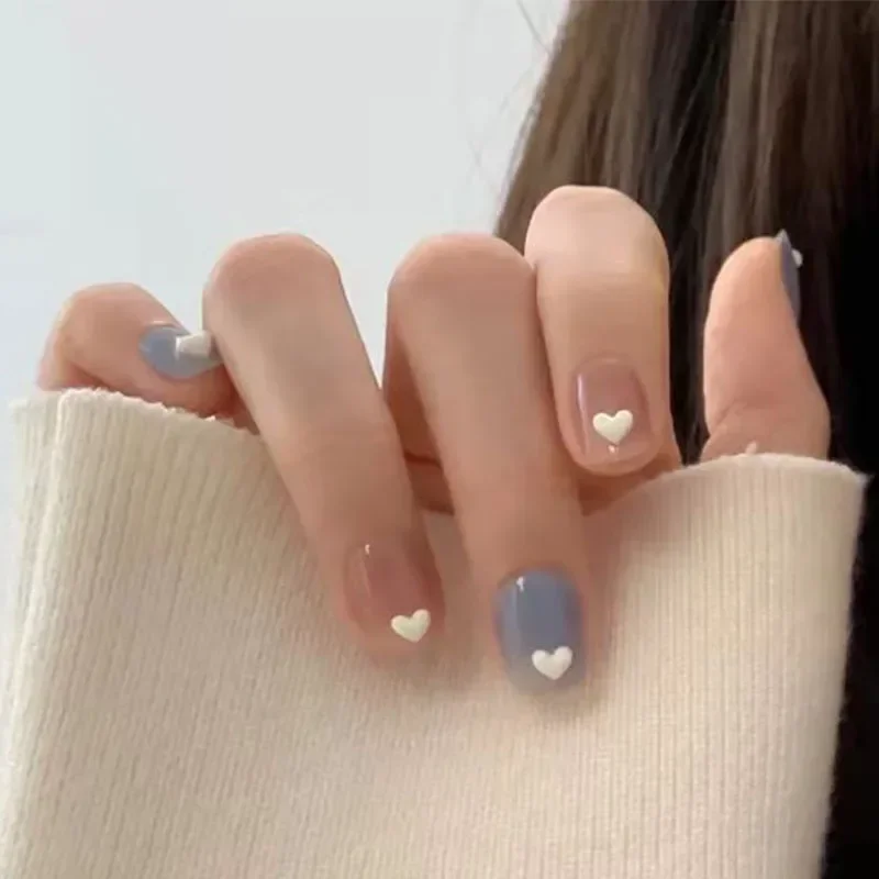 Uñas postizas con lazo de leche para mujer, puntas de uñas acrílicas, decoración de uñas artísticas, ataúd lindo Kawaii, pieza de uñas de Ballet, prensa de amor, 24 piezas