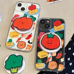 Funny vegetable tomato magnetic stand holder phone case for iphone 11 13 promax 12 15 14 pro max cartoon cute cover