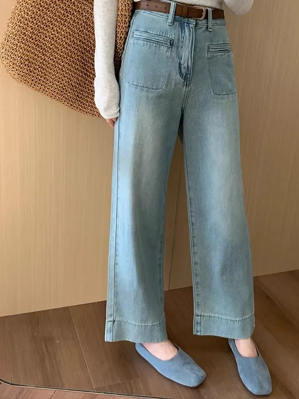 

Spring 2025 High Waist Wide Leg Jeans Women's Loose Fit Slimming Straight Cut Denim Pants Simple Sle Versatile Anti-Aging