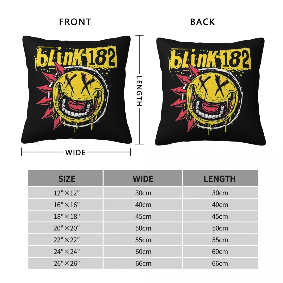 Blink 182 Punk Smile Square Pillowcase Pillow Cover Polyester Cushion Decor Comfort Throw Pillow for Home Living Room