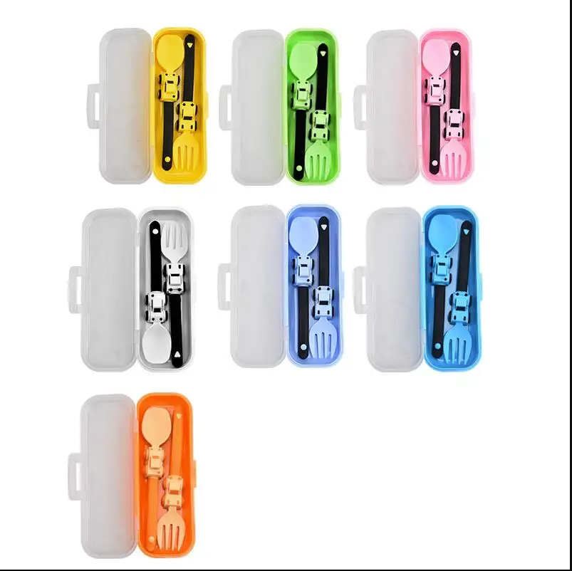 

7 colours Children Cute Cartoon Racing Fork And Spoon Set, Baby Children Cartoon Fork Spoon, Self-feeding Tableware Easter Gift