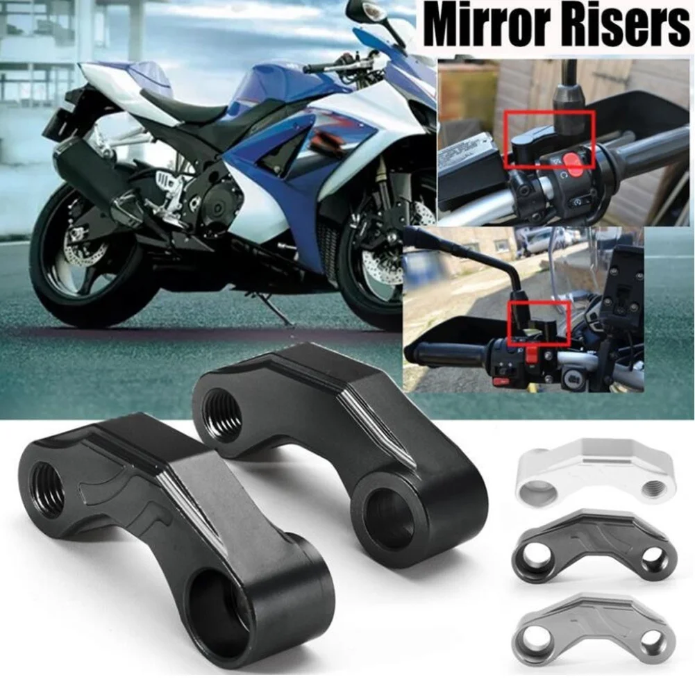 Car Motorcycle Mirror Extension Riser Bracket CNC Aluminum Alloy Black Silver Rearview Mirror Extender Adapter Accessories