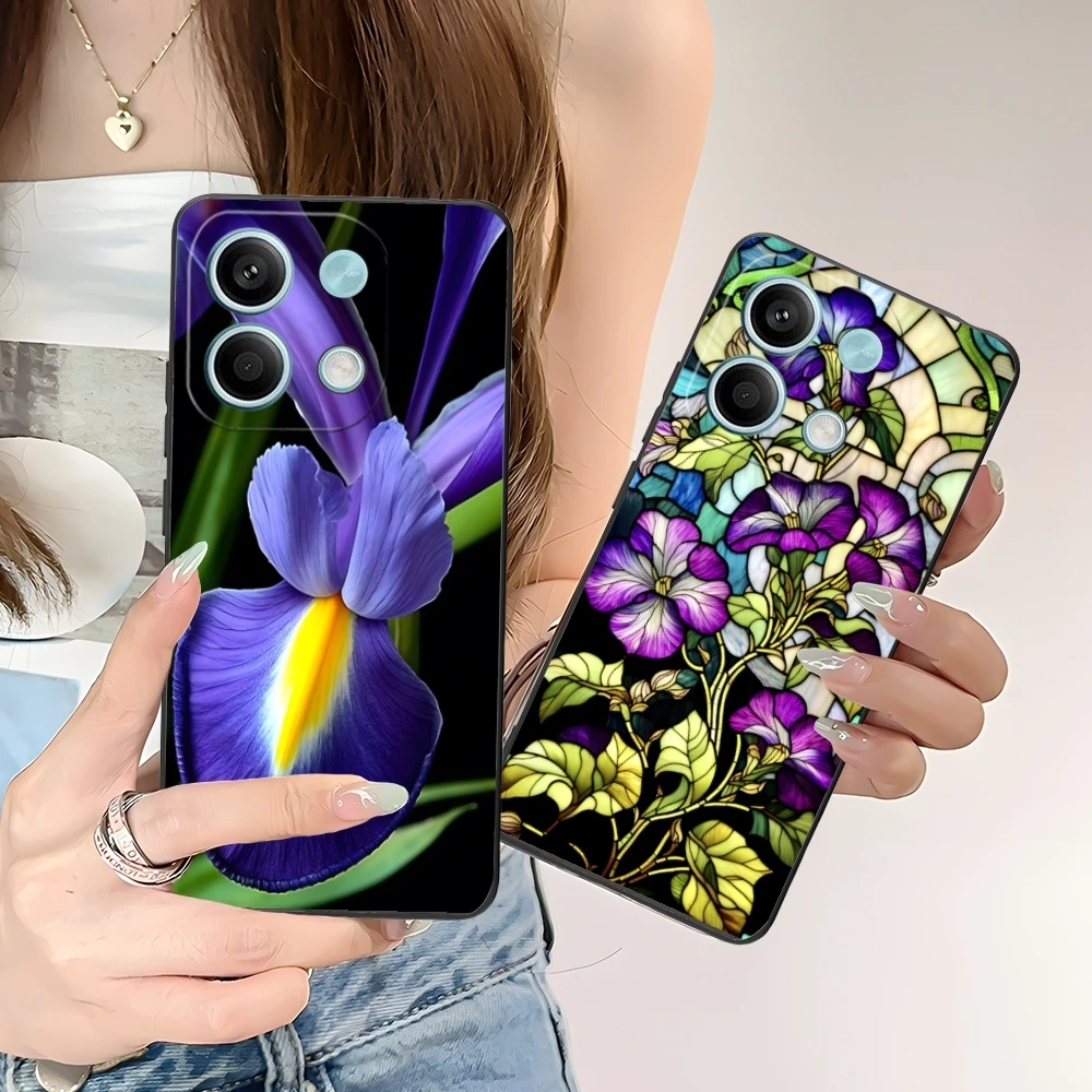 Iris Flower Pretty Mobile Cell Phone Case for Xiaomi POCO M6 M5 M4 M3 X6 X5 X4 X3 F6 F5 F4 F3 F2 C40 Pro GT 5G Black Cover Shell