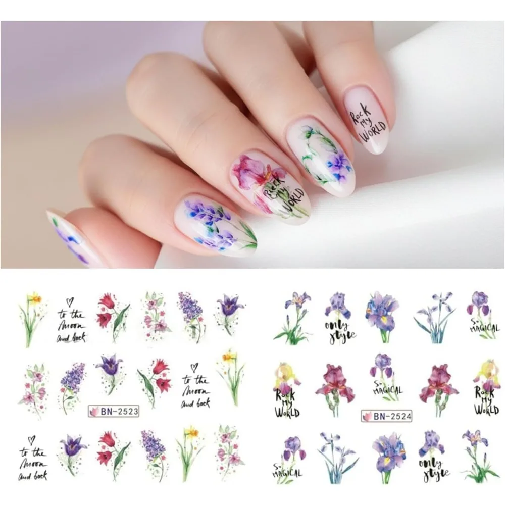Summer Floral Nail Art Stickers & Decals, Small Flower Designs for Women & Girls (12 Sheets)
