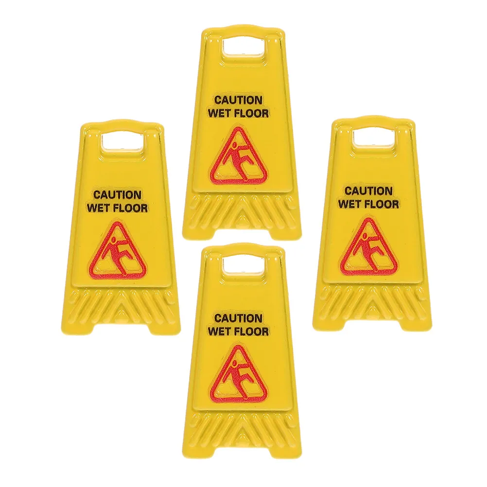 

4Pcs Miniature Warning Signs Set Bright Yellow Plastic Caution Wet Floor Signs for Fairy Gardens Dioramas Safety Notice