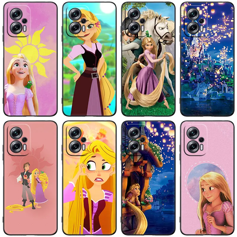 Disney Tangled Rapunzel Black Phone Case For Xiaomi Mi POCO X4 X3 NFC X2 F4 F3 GT 5G C3 C31 C40 F1 M5 M5S M4 M3 M2 F2 Pro Cover