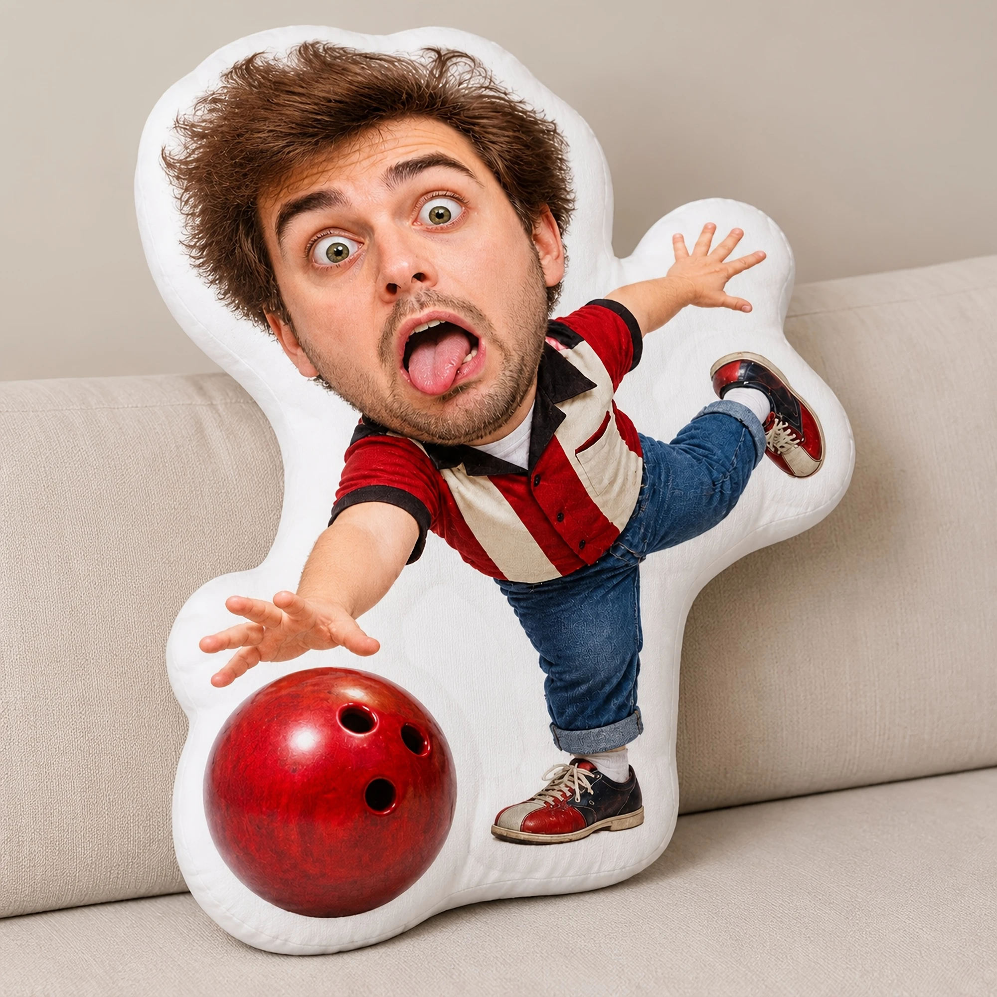 1pc Custom Double-Sided Printed 2D Flat Novelty Bowling-Themed Shaped Throw Pillow, Funny Decorative Cushion for Home, Sofa, Bed