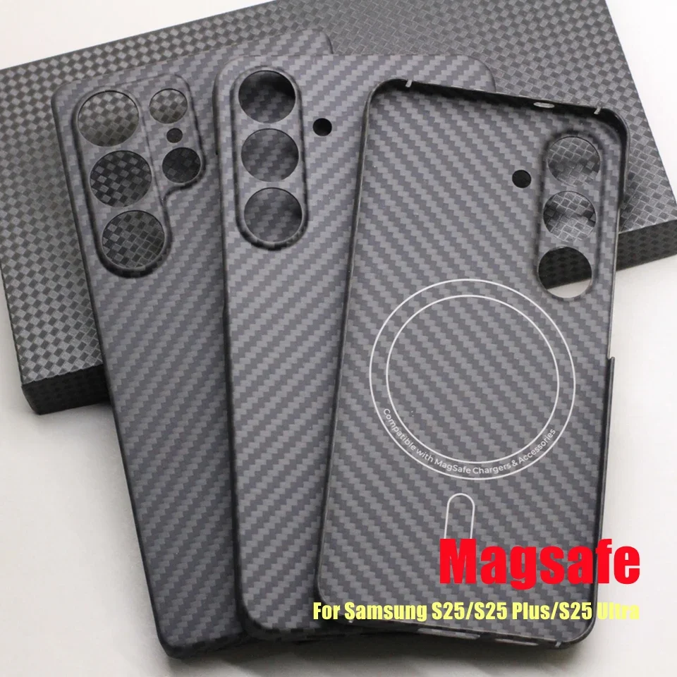 

Genuine Carbon Fiber Magsafe Case for Samsung Galaxy S25 Ultra Plus Ultra-thin Aramid Fiber S25Ultra Magnetic Wireless Case