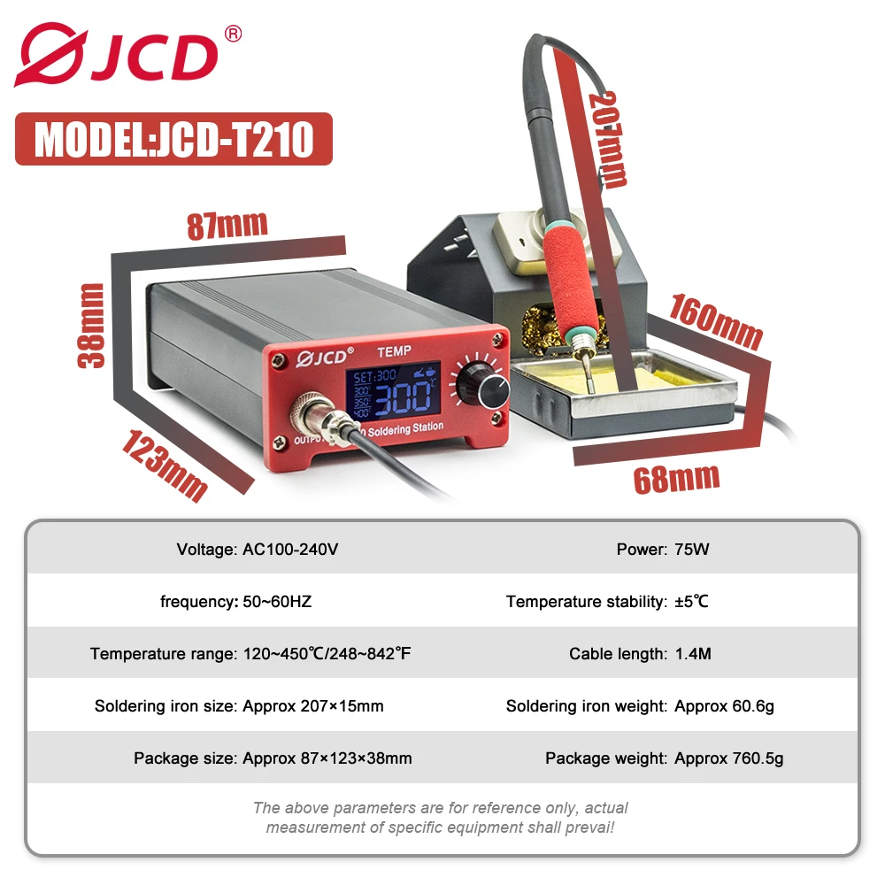 T210 75W Stazione saldatore digitale Punte di saldatura Stazione di rilavorazione di saldatura OLED Temperatura regolabile Controllo funzione sonno