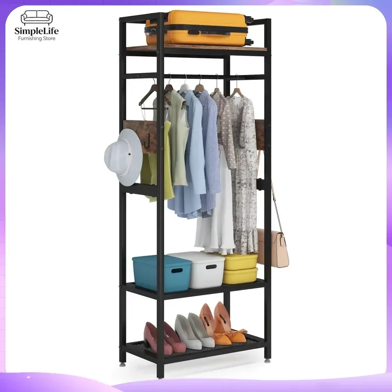 Industrial Metal Coat Rack Expandable Clothes Hanger Stand Heavy Duty Garment Organizer for Bedroom Living Room Entryway