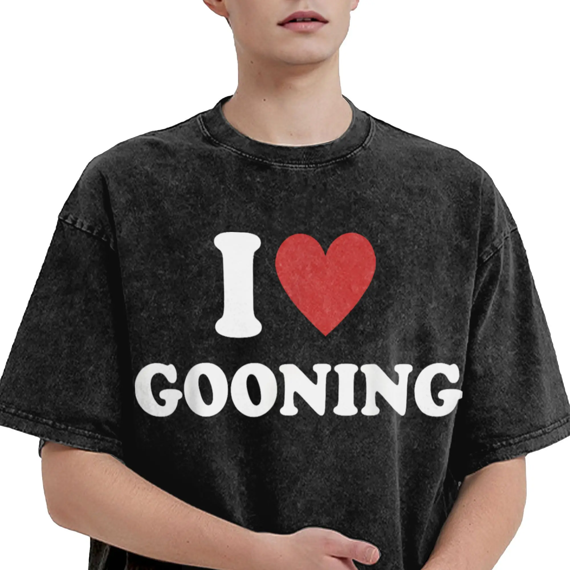أنا القلب Gooning أنا أحب Gooning غسلها تي شيرت الشارع الشهير الهيب هوب تي شيرت تقليدي تيز القمم للرجال النساء المعتاد المطبوعة