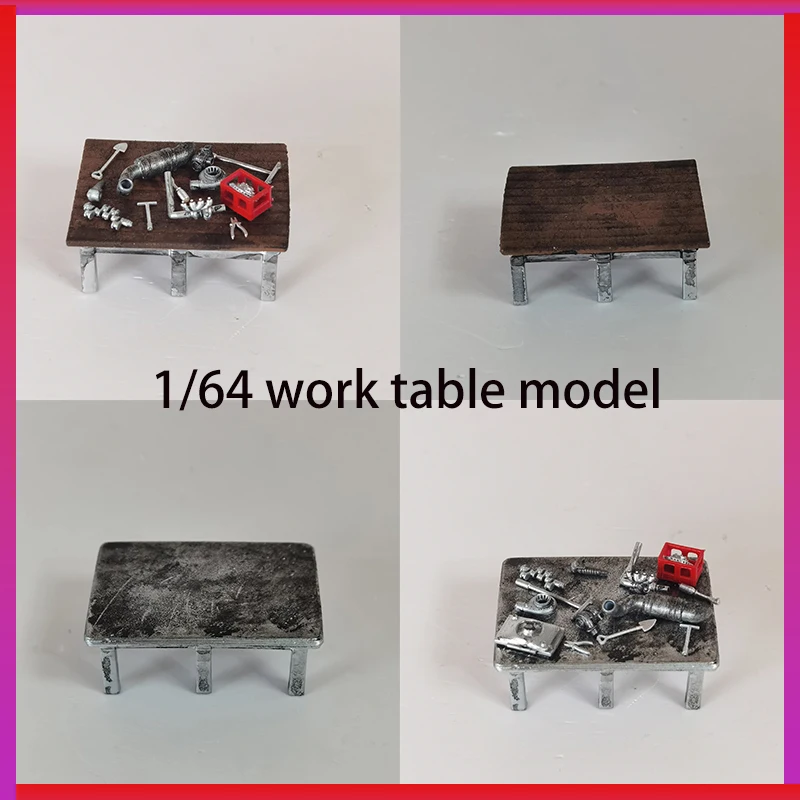 1/64 Scale Wooden Workbench Model Stainless Steel Workbench Model Suitable for Repair Scene Accessories