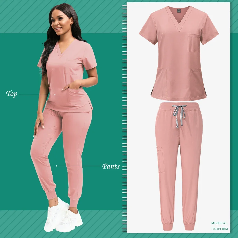 Slim Fit Women Scrubs Sets Hospital Medical Uniforms Nurses Accessories Dental Clinic Beauty Salon Spa Workwear Scrubs Tops Pant