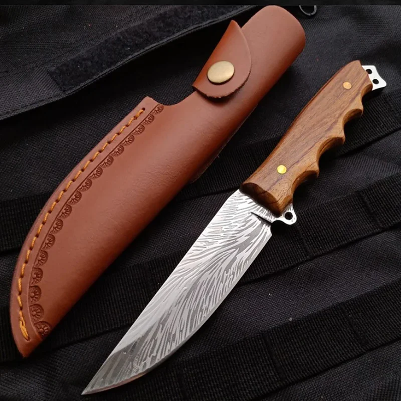 Knife Sheath Leather Sheath with Waist Belt Buckle Pocket Multi-function Tool Outdoor Knife Protective Cover Leather Sheath Belt