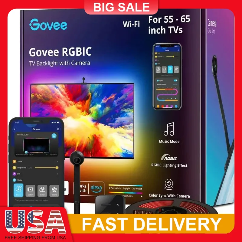

75-85 Inch Smart TV Backlight with Camera WiFi Bluetooth RGBIC Sync Alexa Google Assistant Voice Control Gaming LED Lights