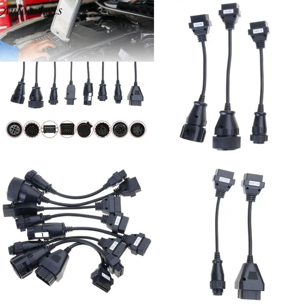 57BA 8Pcs Professional Truck Diagnostic Cable Adapter Converter ABS Construction For Commercial Vehicle Computer Interfaces