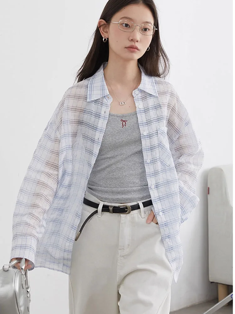 شيك فين قميص نسائي بأكمام طويلة فضفاض غير رسمي جديد منقوش معطف شفاف قليلا خفيف الوزن فتاة بلايز ربيع الخريف 2025 #3