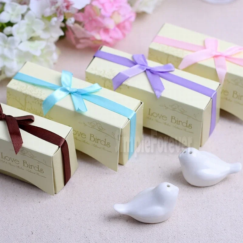 120Pcs=60set Ceramics Love Bird Salt and Pepper Shaker Wedding Gifts for Guests Articulos De Fiesta Weding Souvenir