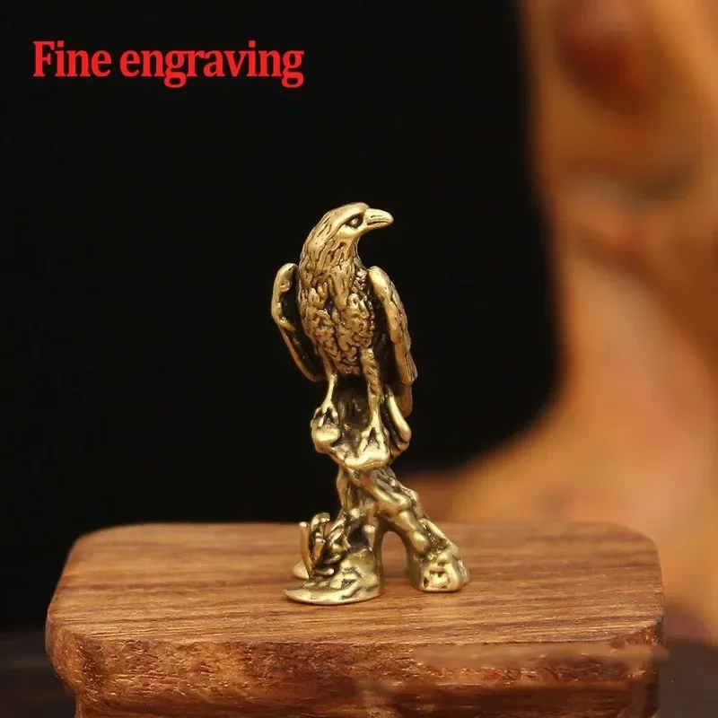 2PCS Brass Eagle Ornaments, Brass Carved Mini Animal Figurine Gold Statues Home Decor Tea Desk Decoration for Collectible Gift