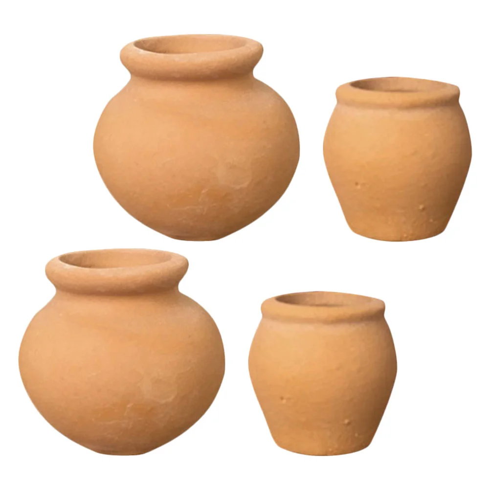 4 Pcs Flower Pots Plant Thumb Terracotta Mini Planter Flowerpot Round Basin for Plants Chocolate Clay