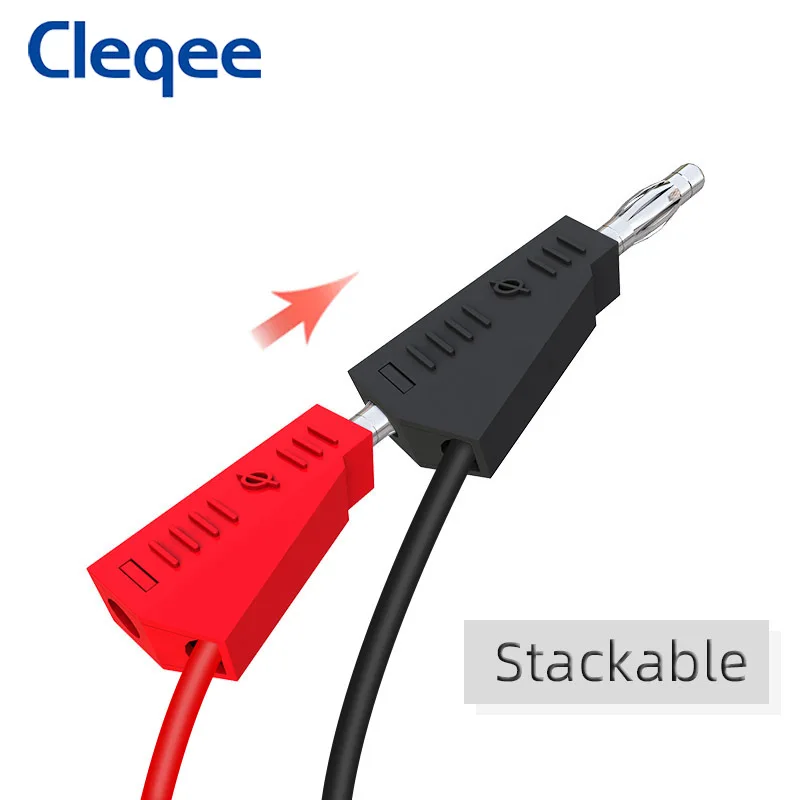 Cleqee P1308B-3 2PCS 4mm Stackable Banana Plug to Test Hook Clip Test Leads Cable 100cm Wire  Electrical Minigrabber Connector