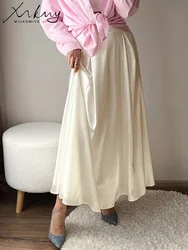 MiuKoMiYa Black A Line Long Skirts For Women Satin Summer Solid Silk Maxi Skirts Ladies Office Elegant Women Beige Skirt 2024