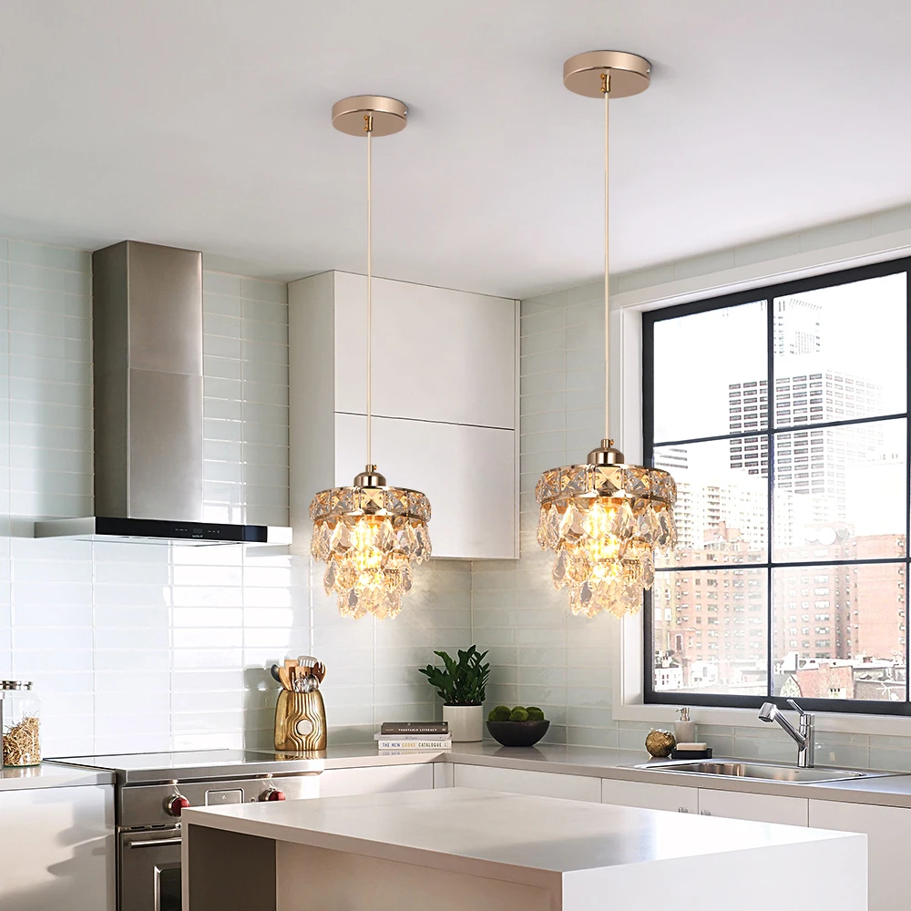 Crystal K9 Chandelier Lamp Living Bedroom Indoor Hanging Lighting Fixtures Modern Gold Pendant Lights for Restaurant Cloakroom E