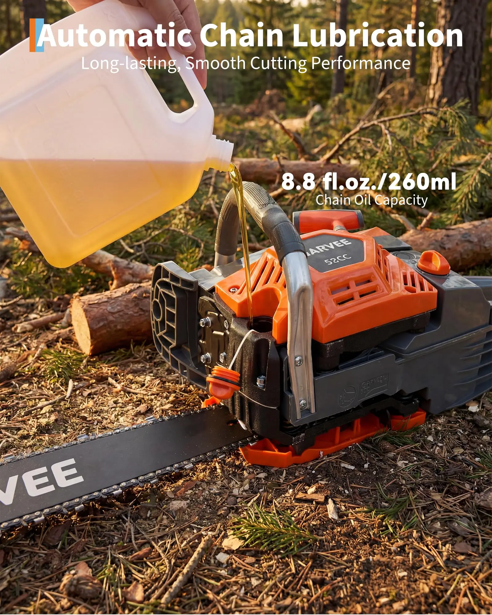 Powerful 52cc Gas Chainsaw - 16/20 Inch Bar, 3HP 2-Stroke Engine, Quick Start, Anti-Vibration, Auto Chain Lubrication - Wireless Handheld Garden Tool for Tree Trimming & Wood Cutting - Orange, Blue