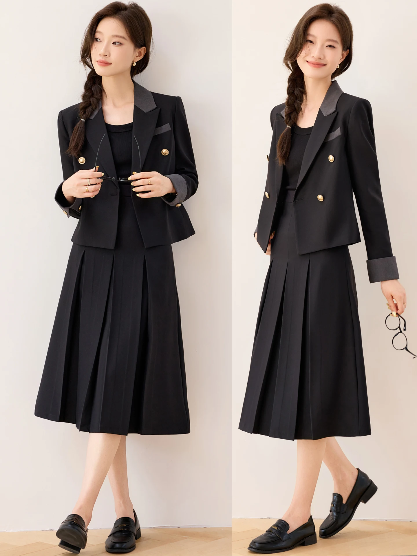 

Черный короткий пиджак для женщин, для собеседований и официальных мероприятий, прямого кроя, из полиэстера, немнущийся, с длинными рукавами, на двух пуговицах