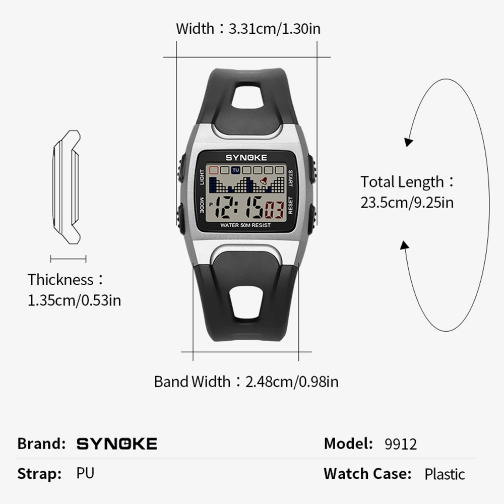 SYNOKE Sport Digital Watch Mens Display Chrono Digital Wristwatches Waterproof Military Men Clock