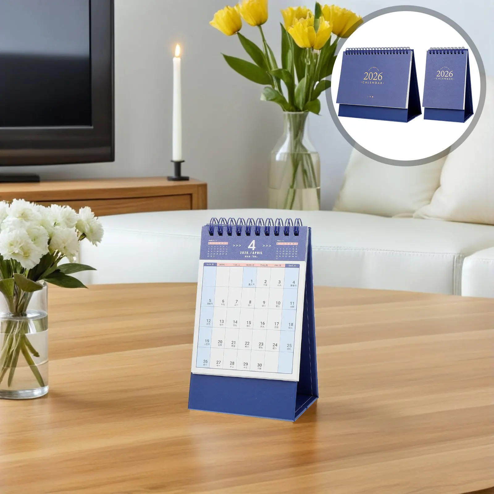 

2Pcs Desk Calendar 2026 Standing Flip Desktop Daily Schedule Planner Office Study Space Small Desk Calendar Blue