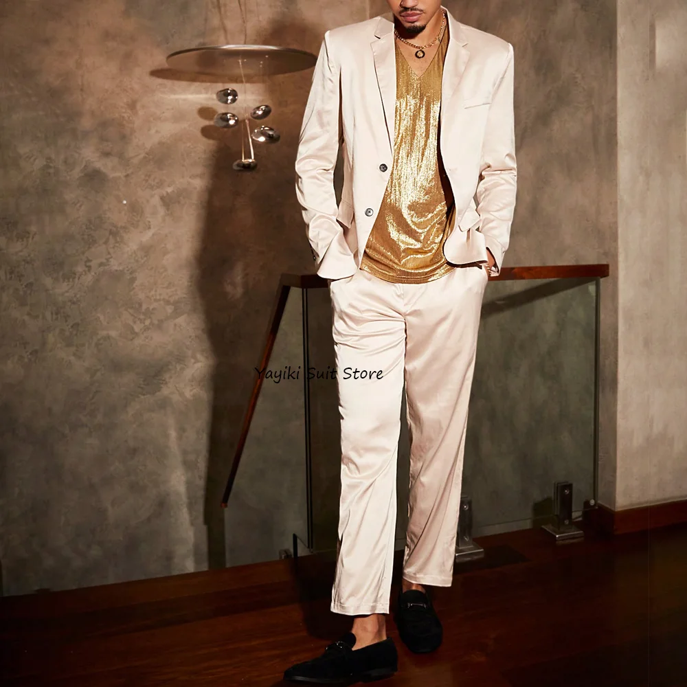 

Man Suit Set Satin Fabric Trends Costumes Notched Lapel Stylish Two-piece Set Fashion Suits Men's Classic Suit Casual Blazer