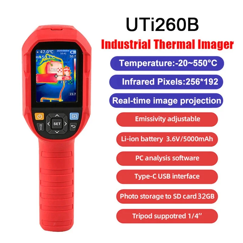 UNI-T UTI260B Thermal Imaging Camera 256*192 Pixels Industrial Detection Circuit PCB Thermal Imager Floor Heating Pipe Test OEM