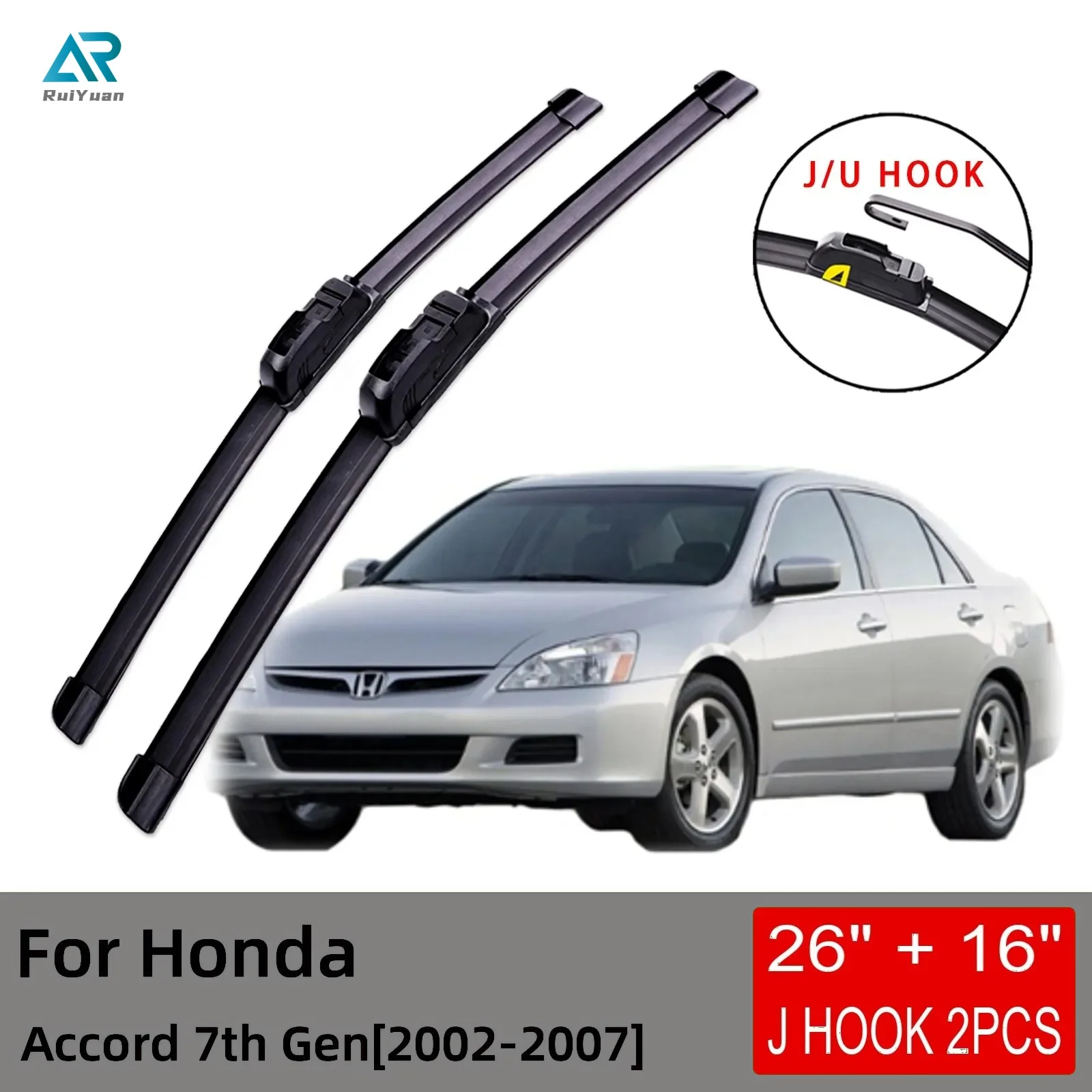 

For Honda Accord 7th Gen 2002 2003 2004 2005 2006 2007 Front Wiper Blades Brushes Cutter Accessories U J Hook