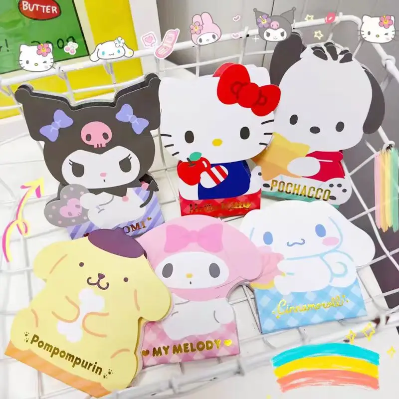 Hello Kitty Style Sticky Notes Set Cute Cartoon Sticky Notes Cinnamoroll Sanrio Kawaii Cartoon Message Book Student Notebook Set