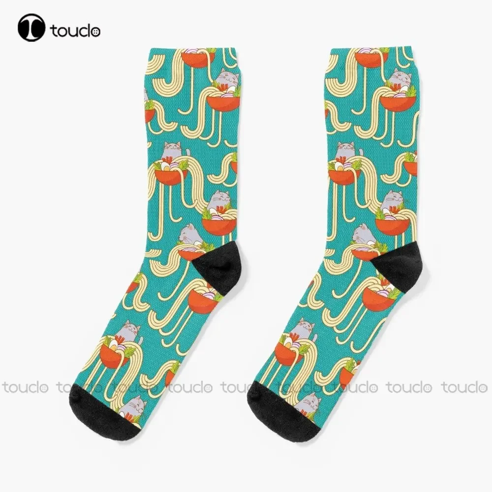 Plates Of Noodles And Funny Cats. Socks Baseball Socks 360° Digital Print Personalized Custom Unisex Adult Teen Youth Socks Art