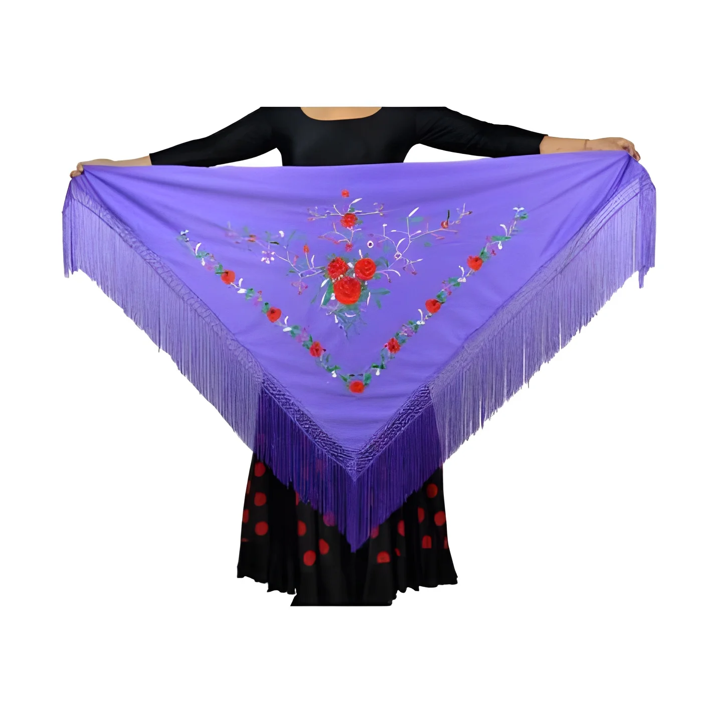 ANUKA Manton de Manila Triangular para Baile Flamenco o Sevillanas 150x75cm