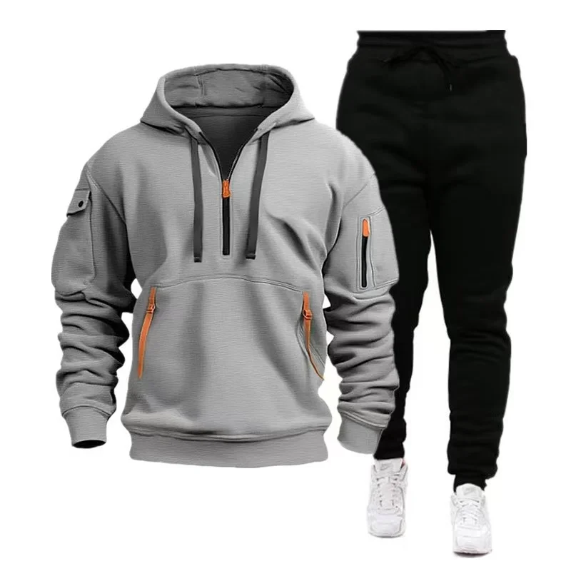 2024 New Men's Fashion Casual Zipper Tracksuits Outdoor Fitness Jogging Hooded Sets Sports Luxury Hoodie + Pants Suit Clothing