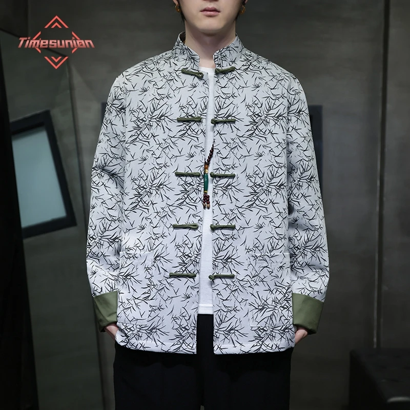 2024 Spring Summer Chinese Sstyle Menswear Bamboo Jacquard Jackets Man Disc Buckle Tang Suit Hanfu Jacket Coat