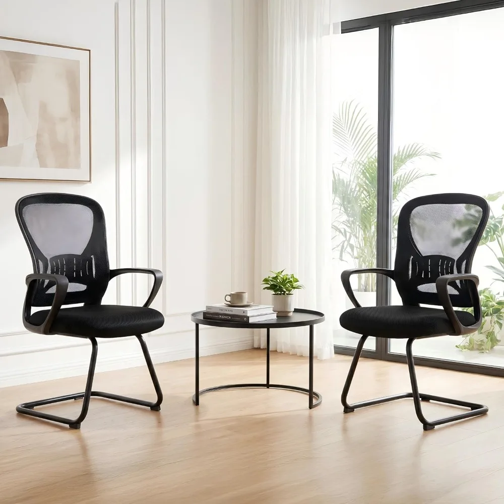 Okeysen Waiting Room Chairs Set of 2, Mesh Mid Back Reception Chair with Arms, Sled Base No Wheels