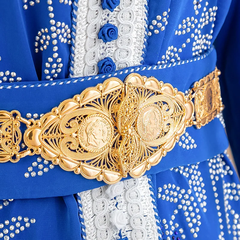 حزام خصر مزخرف بتصميم ذهبي اللون، إكسسوار زفاف رائع لمظهر الزفاف العرقي والاحتفالات التقليدية