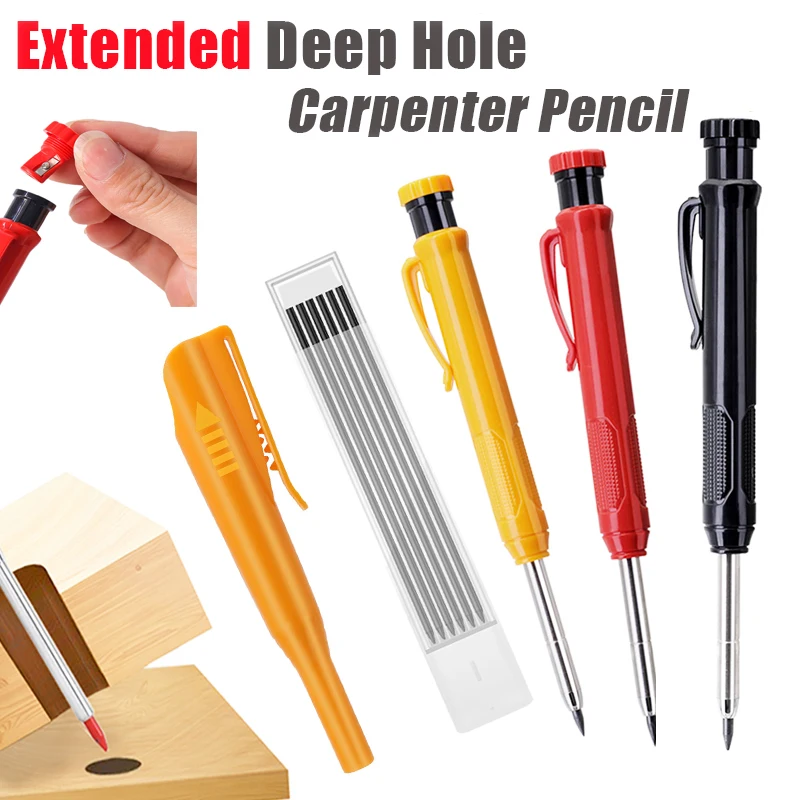 

Creative 2.8mm Woodworking Mechanical Pencils Set With Cap, 6lead，For Carpenter Engineering Deep Hole Marking Scribing Tool